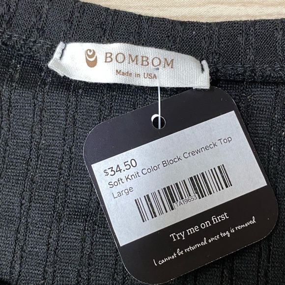 Bombom Soft Knit Neutral Color Block Top Size L NWT Made in USA - Picture 3 of 6